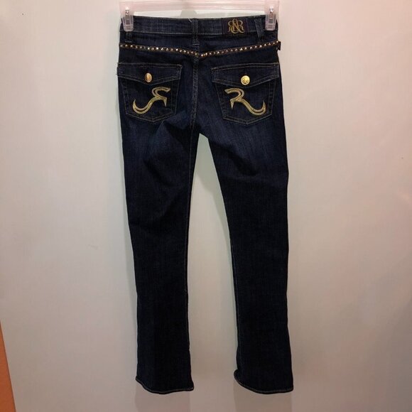 Rock and Republic Womens Size 0 M Dark Wash Studs Kasandra Boot Cut Denim Jeans - Picture 7 of 11